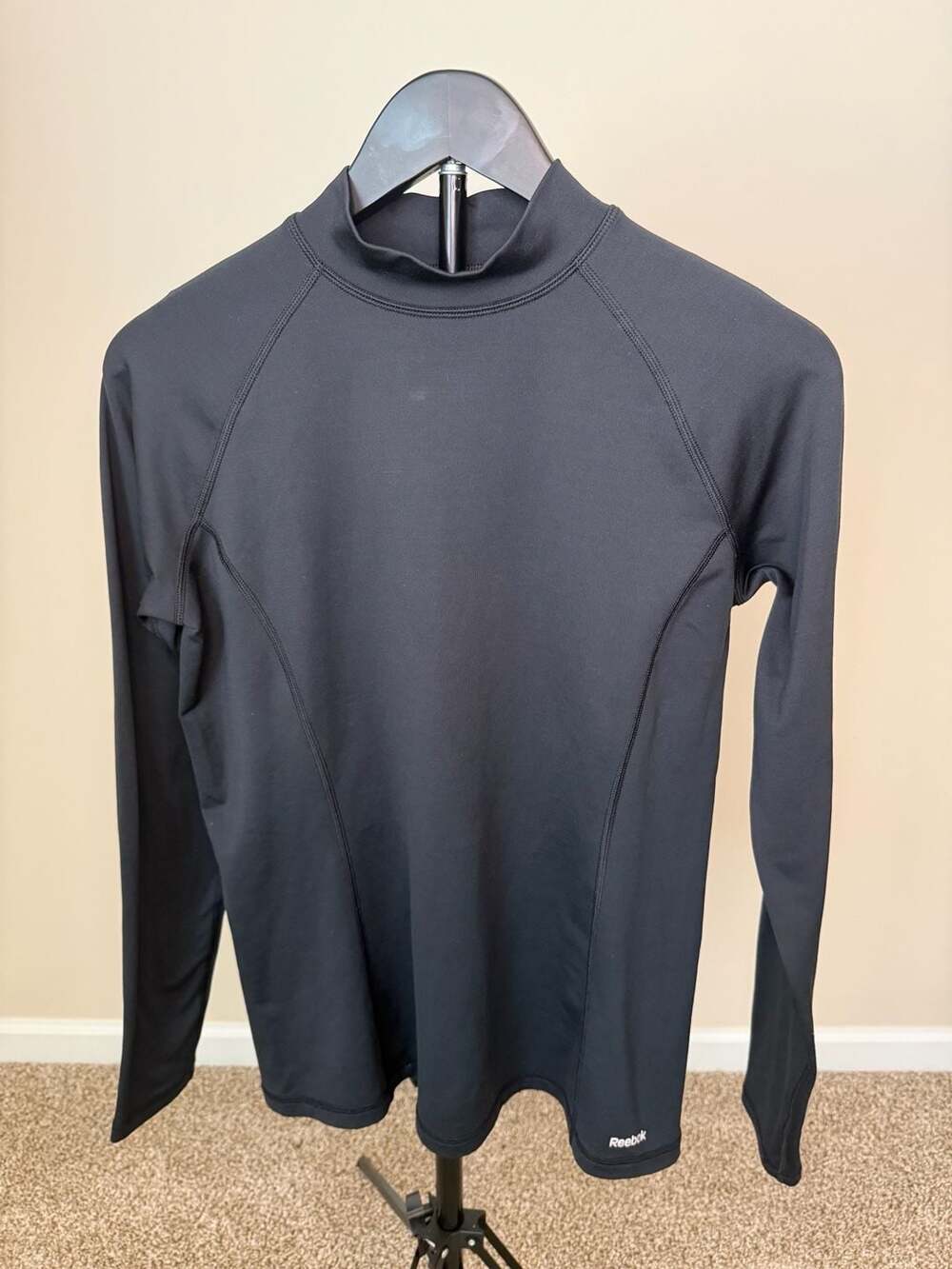 ☀️Reebok Play Dry Mock Neck Compression Shirt Black Size Large